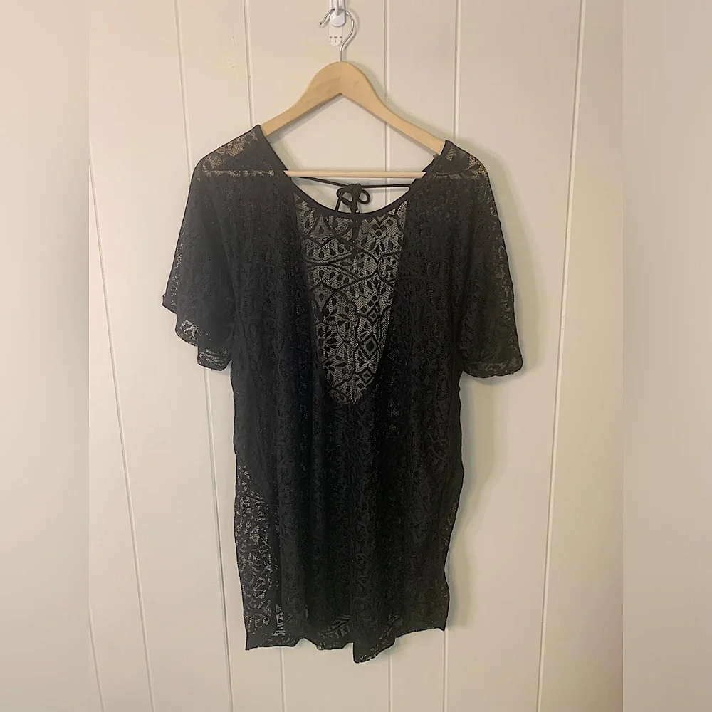 a.n.a Black Crochet Lace Swimsuit Coverup Dress Size Extra Large
